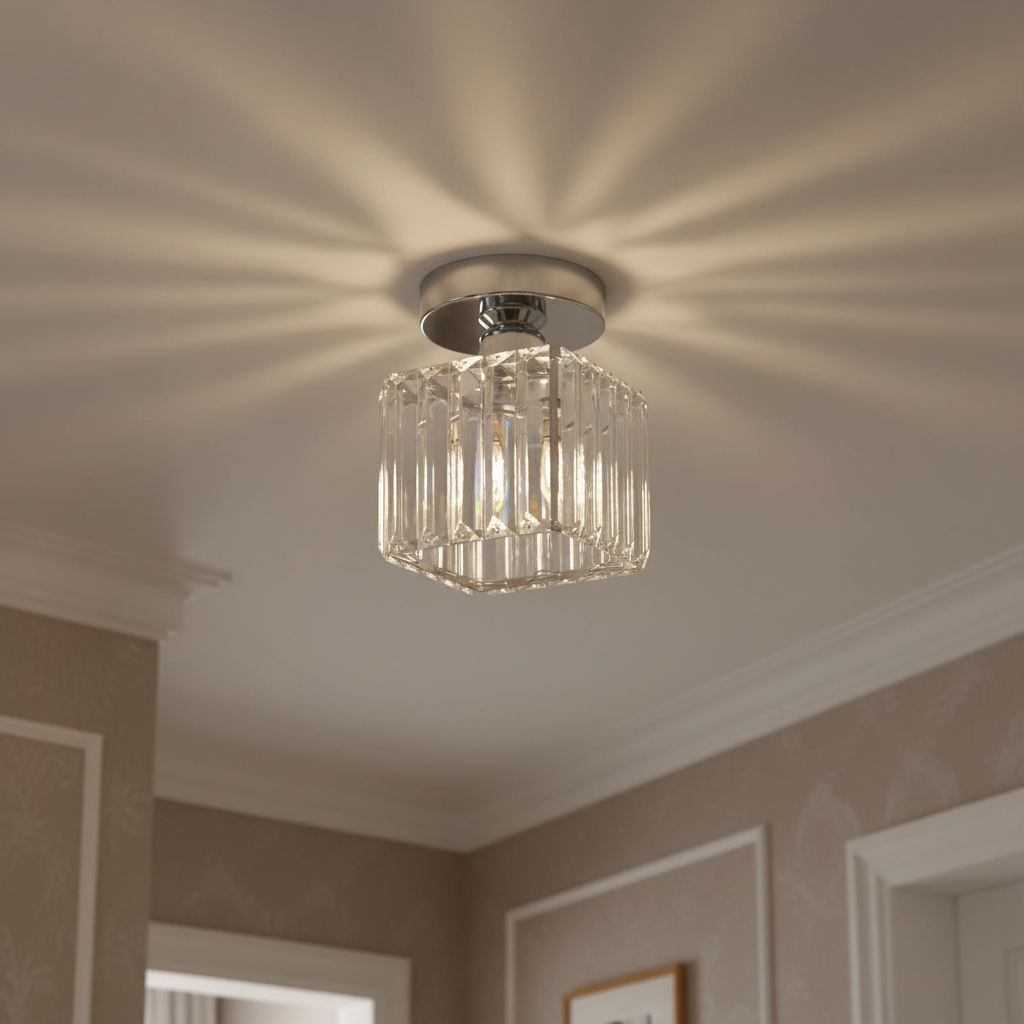 Modern Crystal Flush Mount Ceiling Light Black Hallway Fixture