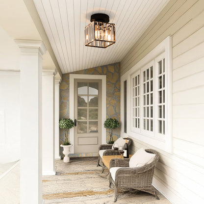 Modern Crystal Flush Mount Ceiling Light Black Hallway Fixture