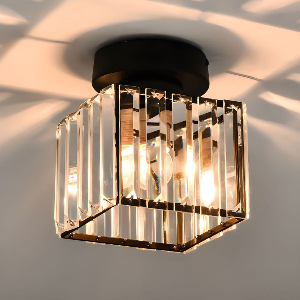 Modern Crystal Flush Mount Ceiling Light Black Hallway Fixture
