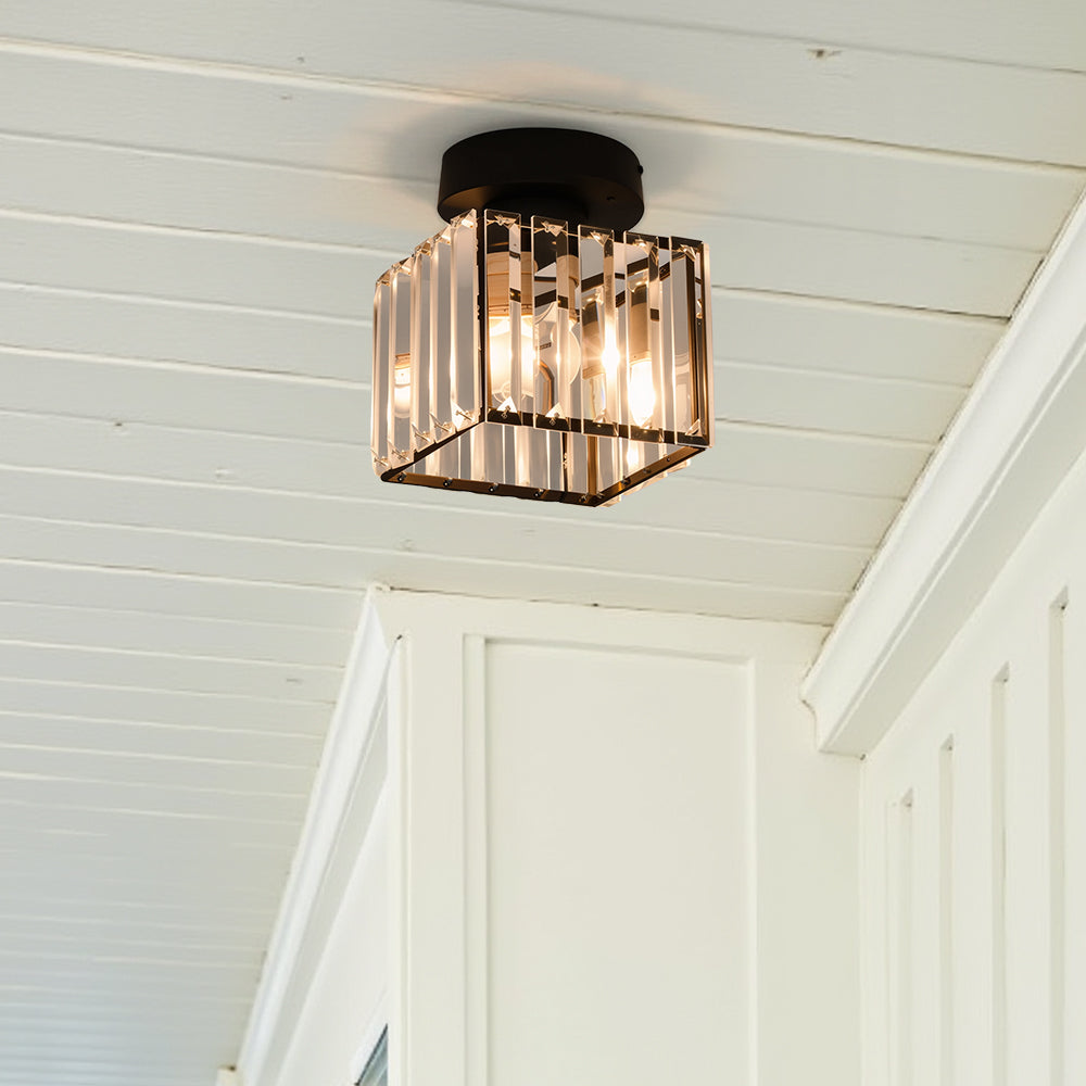 Modern Crystal Flush Mount Ceiling Light Black Hallway Fixture