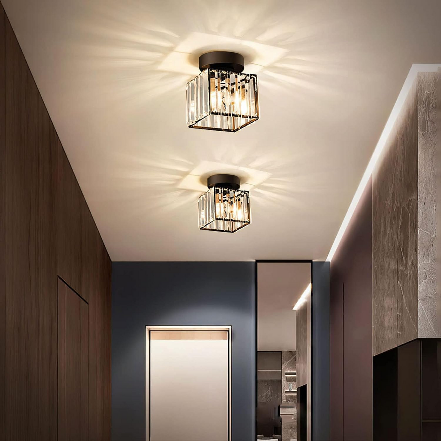 Modern Crystal Flush Mount Ceiling Light Black Hallway Fixture