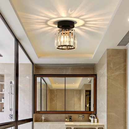 Modern Crystal Flush Mount Ceiling Light Black Hallway Fixture