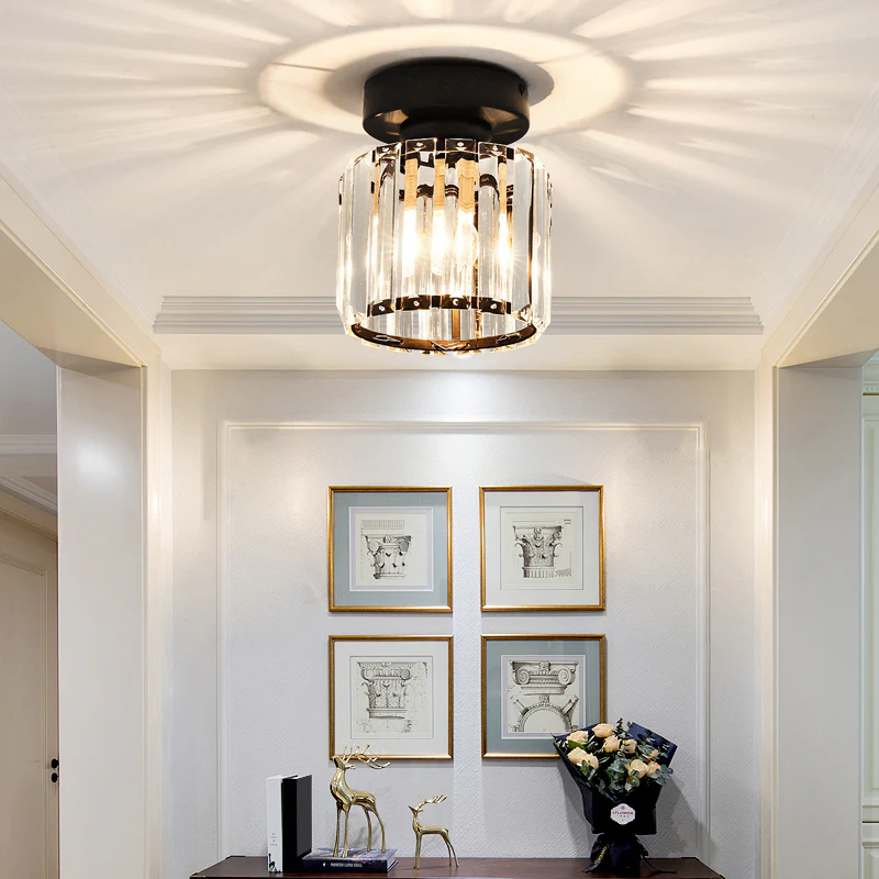 Modern Crystal Flush Mount Ceiling Light Black Hallway Fixture
