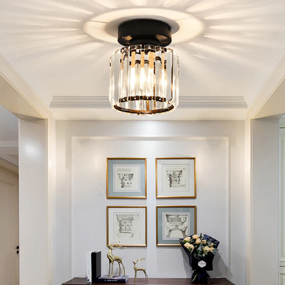 Modern Crystal Flush Mount Ceiling Light Black Hallway Fixture