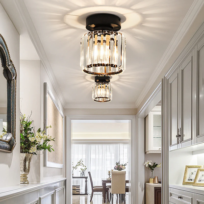 Modern Crystal Flush Mount Ceiling Light Black Hallway Fixture