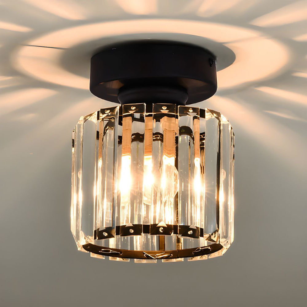Modern Crystal Flush Mount Ceiling Light Black Hallway Fixture