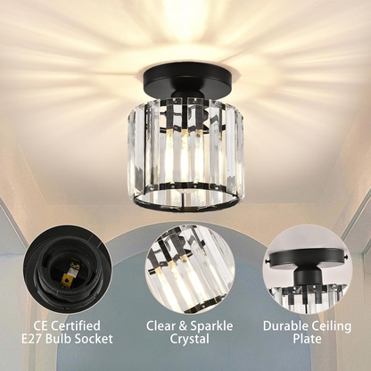 Modern Crystal Flush Mount Ceiling Light Black Hallway Fixture