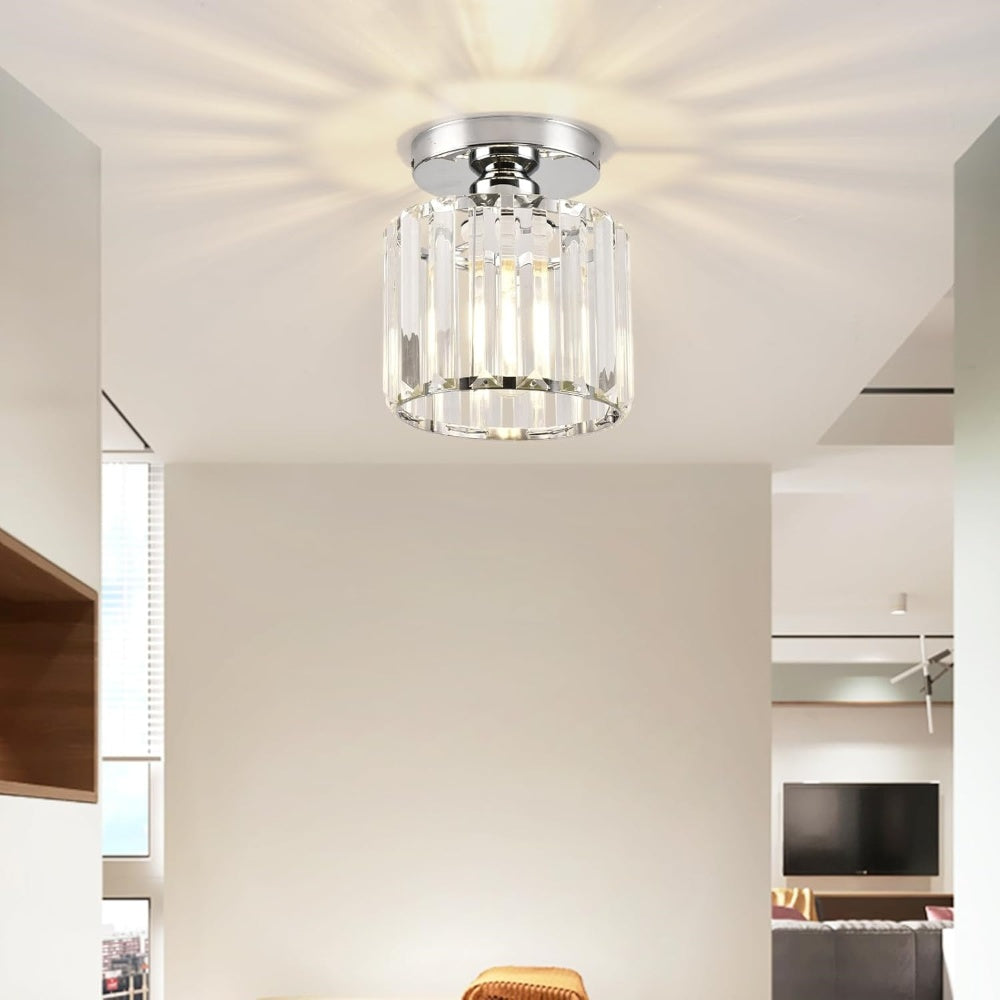 Modern Crystal Flush Mount Ceiling Light Black Hallway Fixture