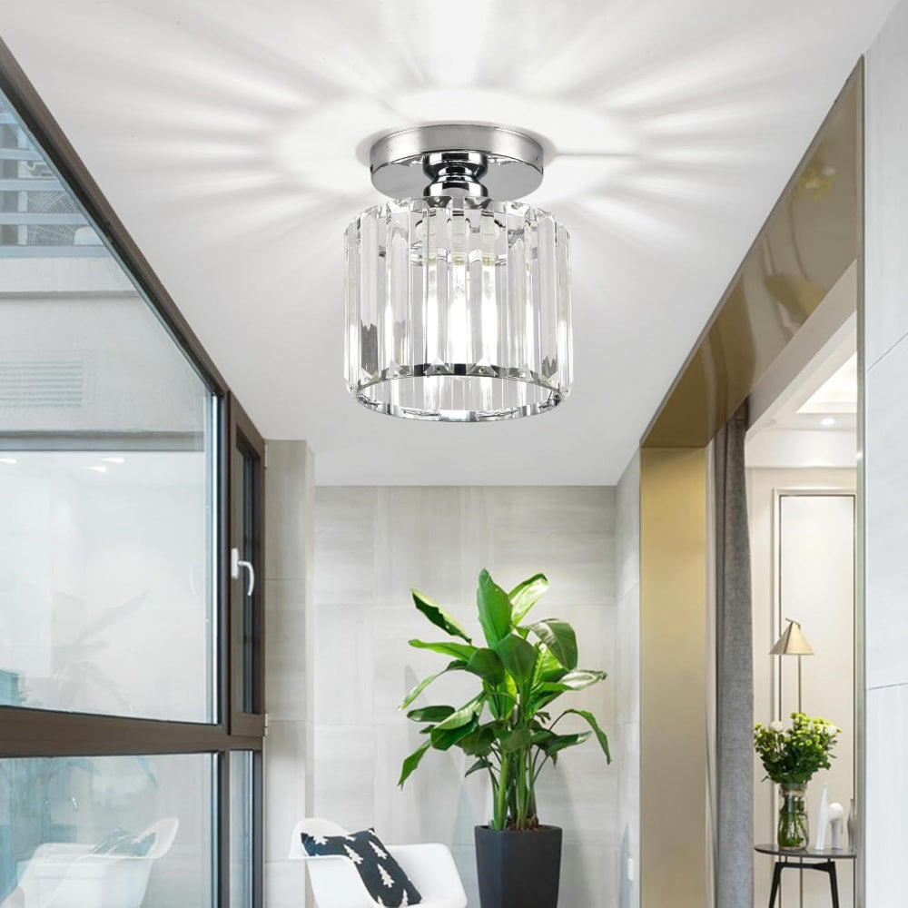 Modern Crystal Flush Mount Ceiling Light Black Hallway Fixture