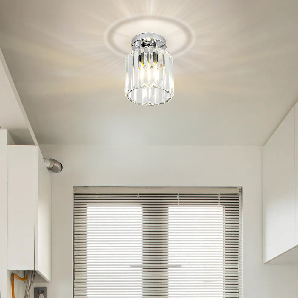 Modern Crystal Flush Mount Ceiling Light Black Hallway Fixture