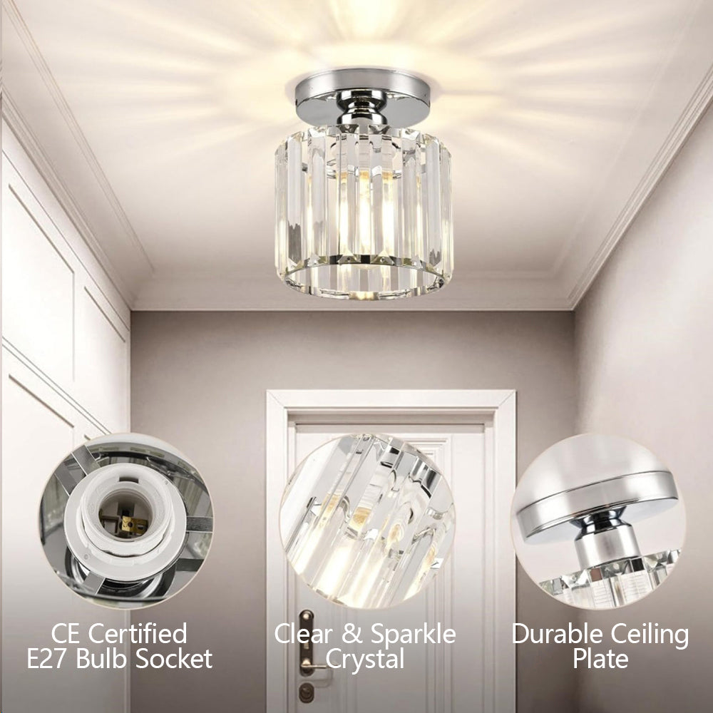 Modern Crystal Flush Mount Ceiling Light Black Hallway Fixture