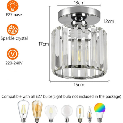 Modern Crystal Flush Mount Ceiling Light Black Hallway Fixture