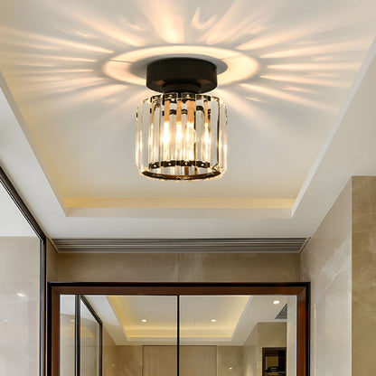Modern Crystal Flush Mount Ceiling Light Black Hallway Fixture