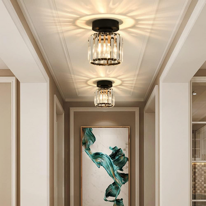 Modern Crystal Flush Mount Ceiling Light Black Hallway Fixture