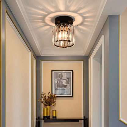 Modern Crystal Flush Mount Ceiling Light Black Hallway Fixture
