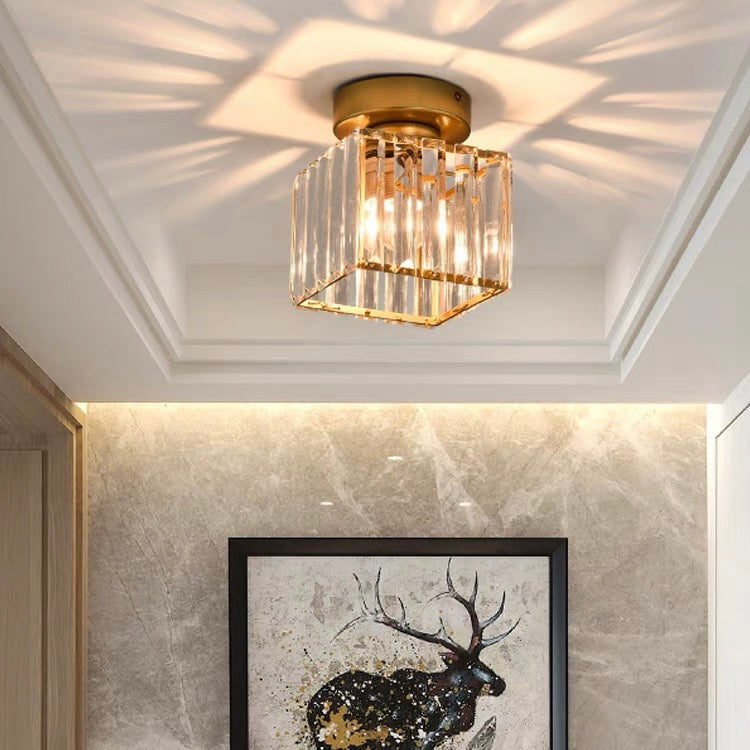 Modern Crystal Flush Mount Ceiling Light Black Hallway Fixture