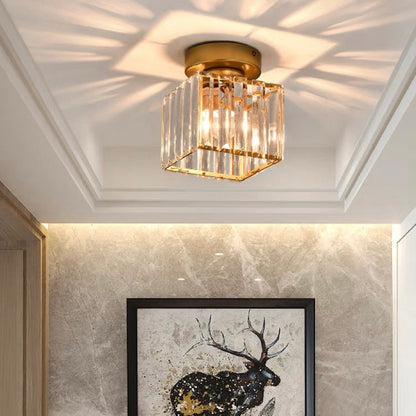 Modern Crystal Flush Mount Ceiling Light Black Hallway Fixture