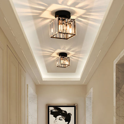 Modern Crystal Flush Mount Ceiling Light Black Hallway Fixture