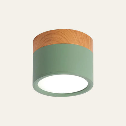 Modern Cylinder Surface Mounted Downlight Aluminium & Wood
