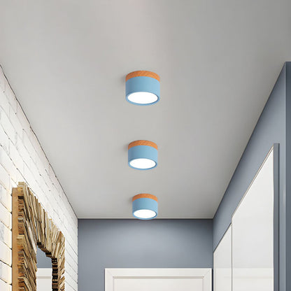 Modern Cylinder Surface Mounted Downlight Aluminium & Wood