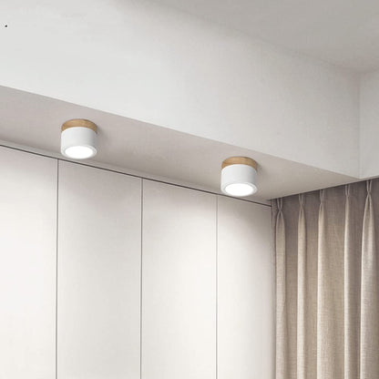Modern Cylinder Surface Mounted Downlight Aluminium & Wood