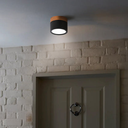 Modern Cylinder Surface Mounted Downlight Aluminium & Wood