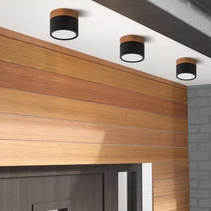 Modern Cylinder Surface Mounted Downlight Aluminium & Wood