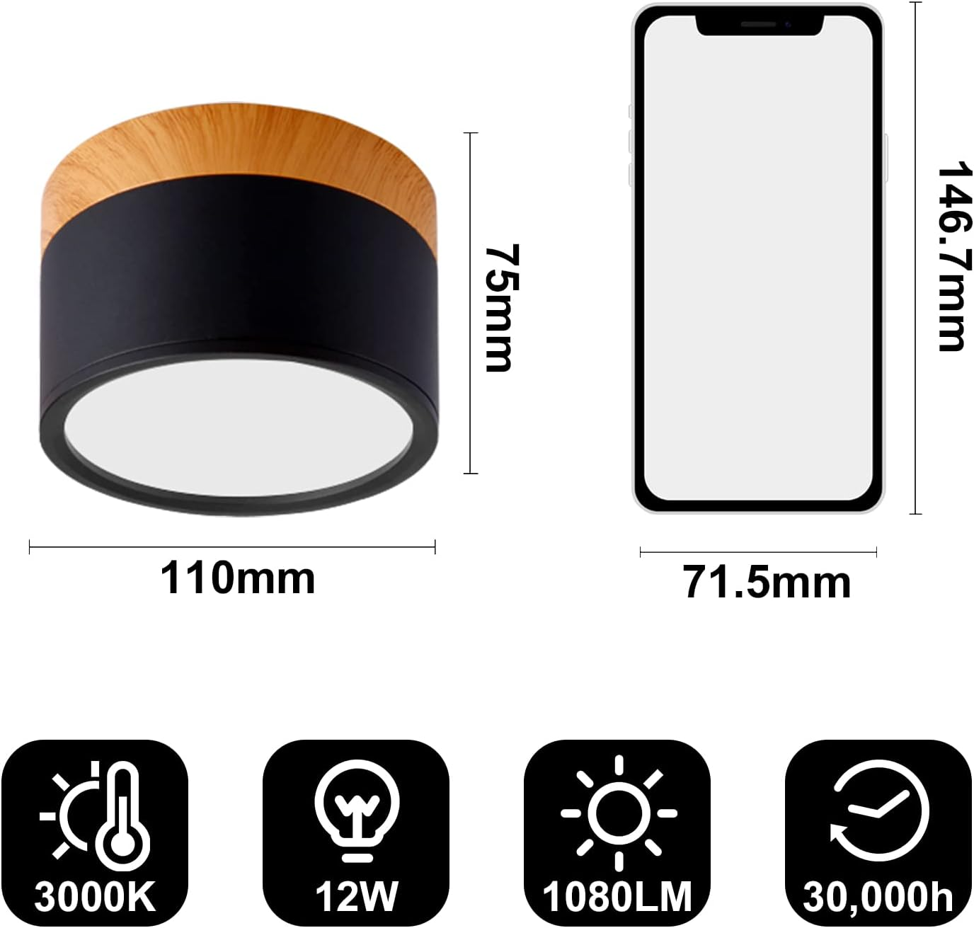 Modern Cylinder Surface Mounted Downlight Aluminium & Wood