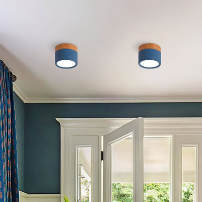 Modern Cylinder Surface Mounted Downlight Aluminium & Wood