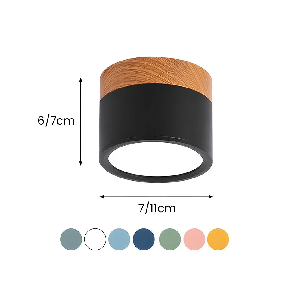 Modern Cylinder Surface Mounted Downlight Aluminium & Wood