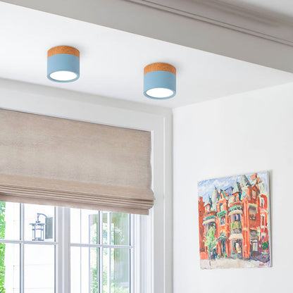 Modern Cylinder Surface Mounted Downlight Aluminium & Wood