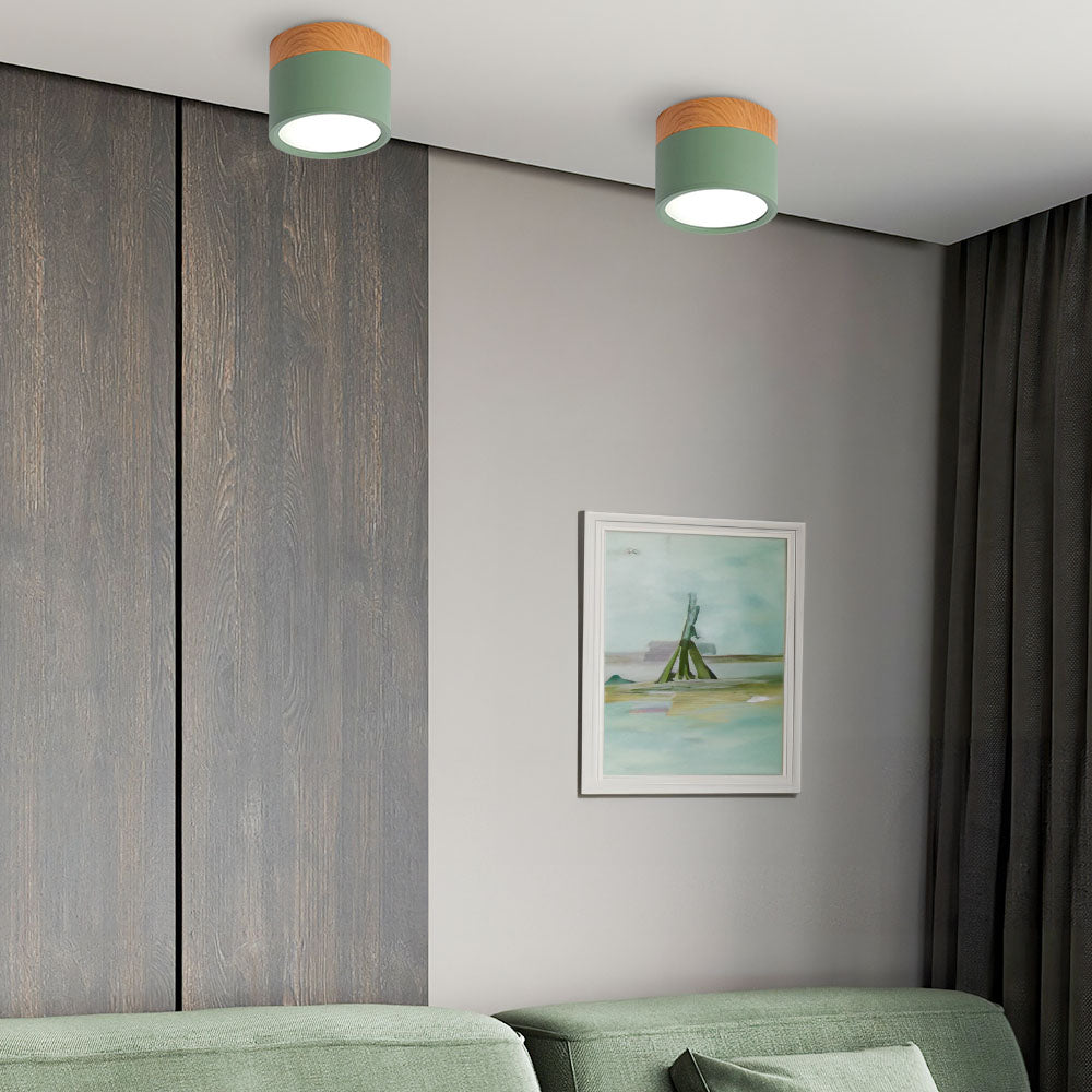 Modern Cylinder Surface Mounted Downlight Aluminium & Wood