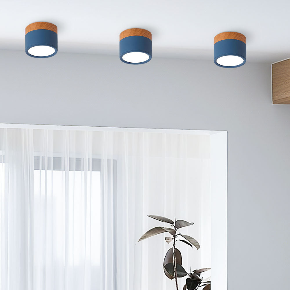 Modern Cylinder Surface Mounted Downlight Aluminium & Wood