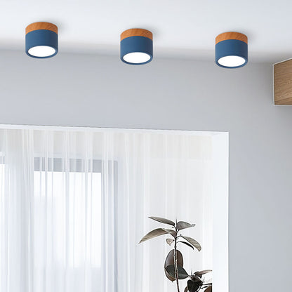 Modern Cylinder Surface Mounted Downlight Aluminium & Wood