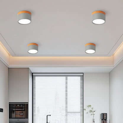 Modern Cylinder Surface Mounted Downlight Aluminium & Wood