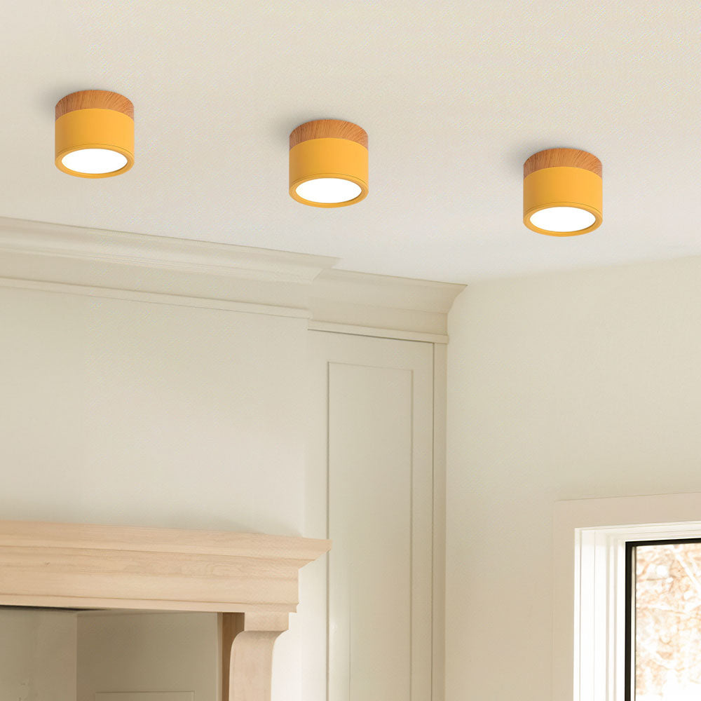 Modern Cylinder Surface Mounted Downlight Aluminium & Wood