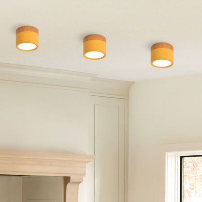 Modern Cylinder Surface Mounted Downlight Aluminium & Wood