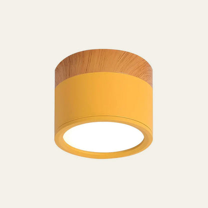 Modern Cylinder Surface Mounted Downlight Aluminium & Wood