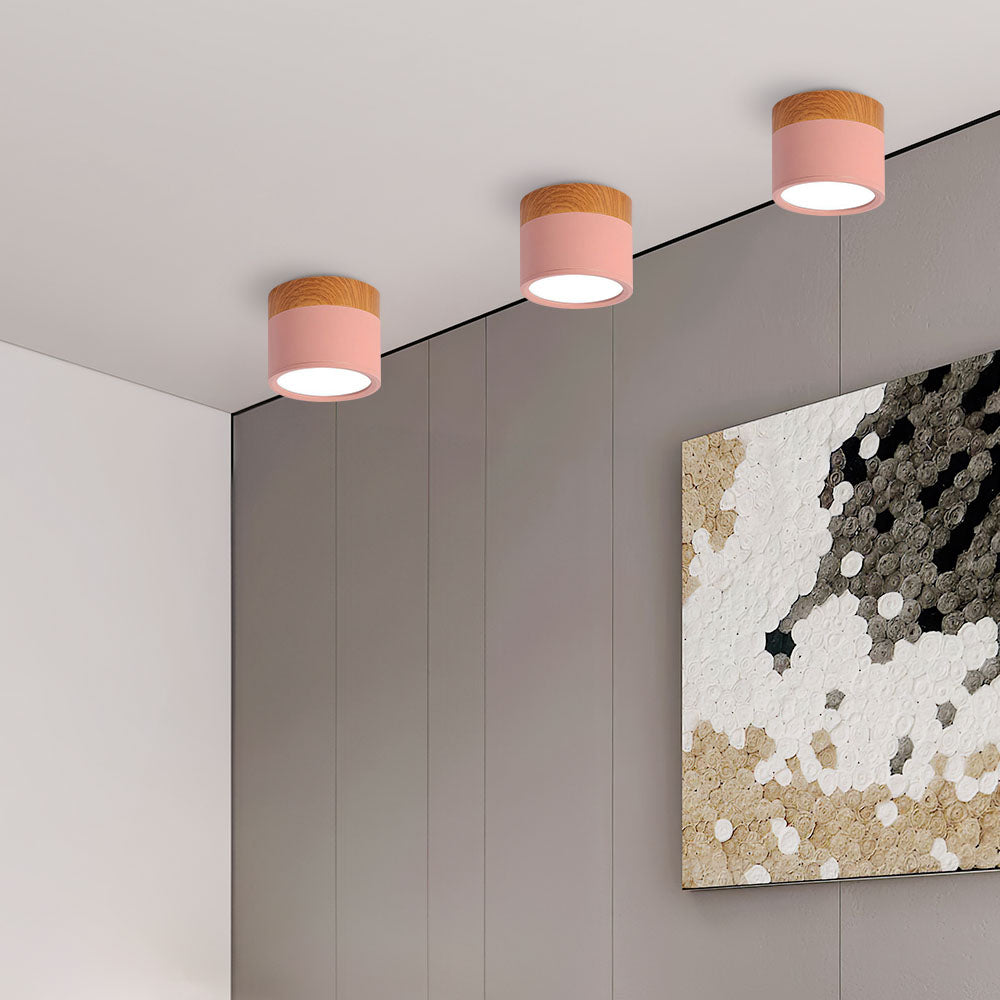 Modern Cylinder Surface Mounted Downlight Aluminium & Wood