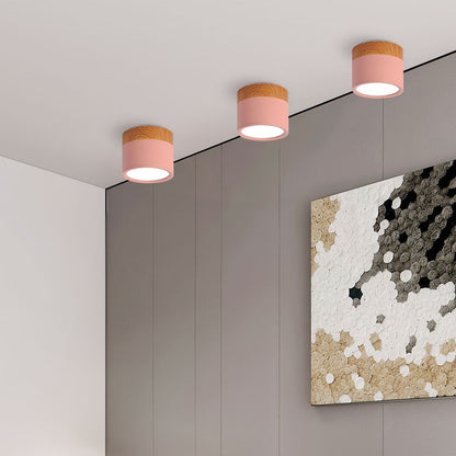 Modern Cylinder Surface Mounted Downlight Aluminium & Wood