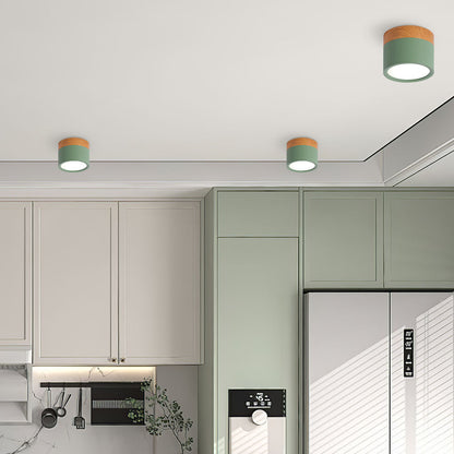 Modern Cylinder Surface Mounted Downlight Aluminium & Wood