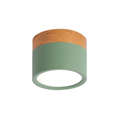 Modern Cylinder Surface Mounted Downlight Aluminium & Wood