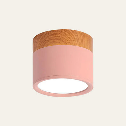 Modern Cylinder Surface Mounted Downlight Aluminium & Wood