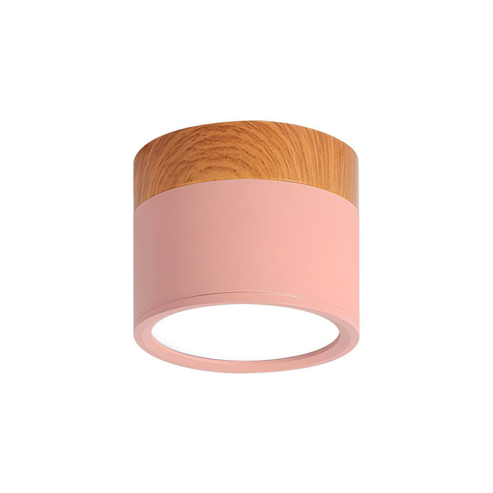 Modern Cylinder Surface Mounted Downlight Aluminium & Wood