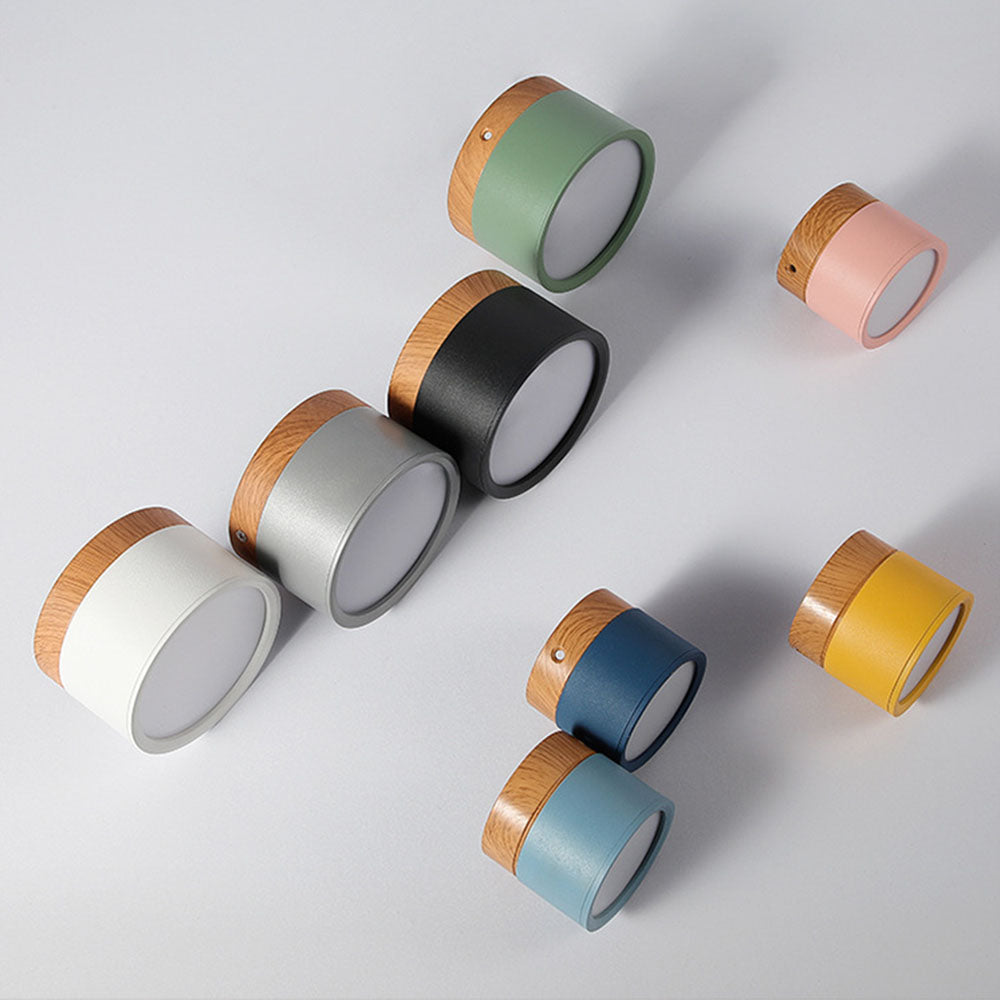 Modern Cylinder Surface Mounted Downlight Aluminium & Wood