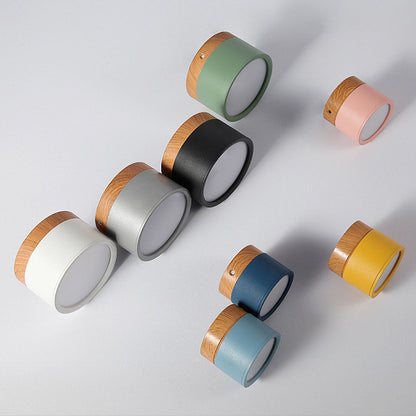 Modern Cylinder Surface Mounted Downlight Aluminium & Wood
