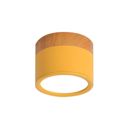 Modern Cylinder Surface Mounted Downlight Aluminium & Wood
