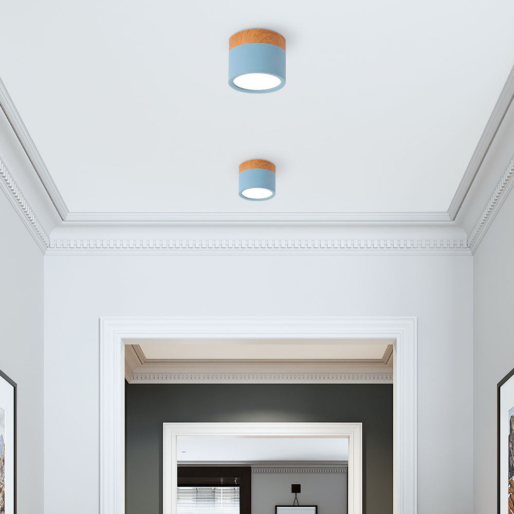 Modern Cylinder Surface Mounted Downlight Aluminium & Wood