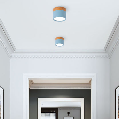 Modern Cylinder Surface Mounted Downlight Aluminium & Wood