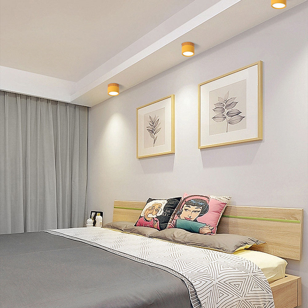 Modern Cylinder Surface Mounted Downlight Aluminium & Wood